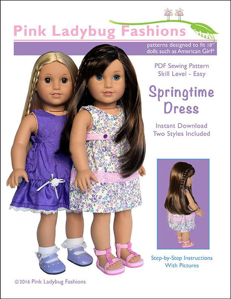 Pink Ladybug Springtime Dress Doll Clothes Pattern 18 inch American Girl  Dolls