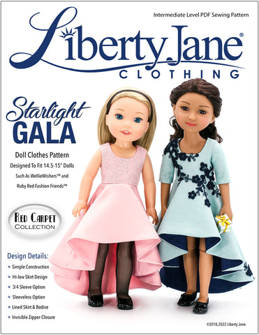 Liberty Jane Ruby Red Fashion Friends Starlight Gala Dress 14.5-15" Doll Clothes Pattern Pixie Faire