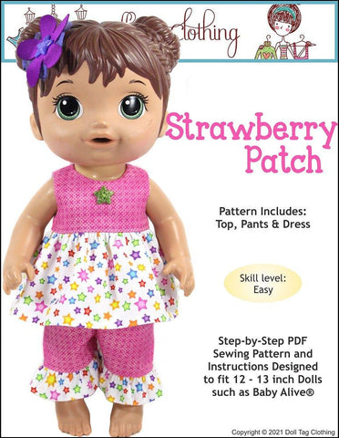 Doll Tag Clothing Baby Alive Doll Strawberry Patch Pattern for 12-13" Baby Alive® Dolls Pixie Faire