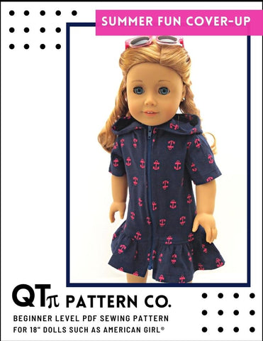 QTπ Pattern Co 18 Inch Modern Summer Fun Cover Up 18" Doll Clothes Pattern Pixie Faire