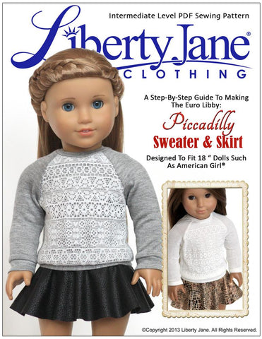 Liberty Jane 18 Inch Modern Piccadilly Sweater and Skirt Bundle 18" Doll Clothes Pattern Pixie Faire