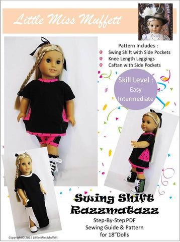 Little Miss Muffett 18 Inch Modern Swing Shift Razzmatazz 18" Doll Clothes Pattern Pixie Faire