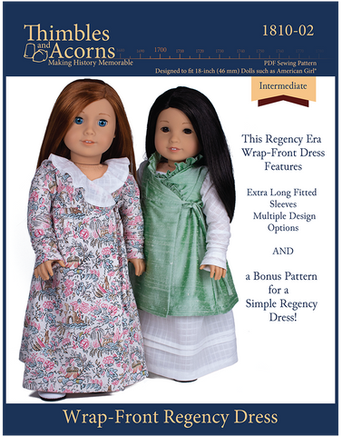 Thimbles and Acorns 18 Inch Historical Wrap-Front Regency Dress 18" Doll Clothes Pixie Faire