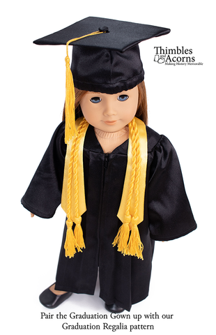 Thimbles and Acorns 18 Inch Modern Graduation Gown 18" Doll Clothes Pattern Pixie Faire