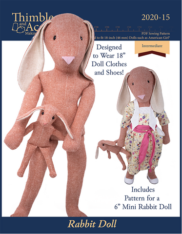 Thimbles and Acorns Cloth doll Rabbit Doll 18" Cloth Doll Pattern Pixie Faire