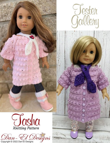 Dan-El Designs Knitting Tasha Coat and Scarf 18" Doll Clothes Knitting Pattern Pixie Faire