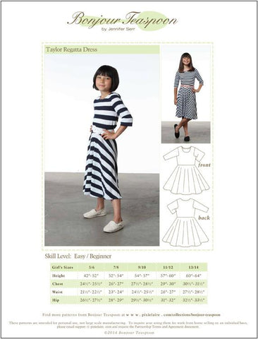 Bonjour Teaspoon Girls Taylor Regatta Dress Pattern for Girls Pixie Faire