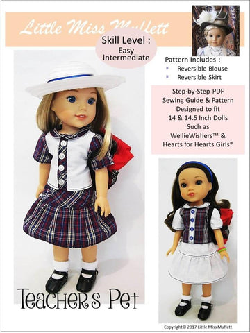 Little Miss Muffett WellieWishers Teacher's Pet 14-14.5" Doll Clothes Pattern Pixie Faire