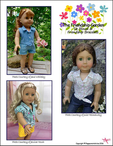 Peppermintsticks 18 Inch Modern The Friendship Garden Tie Blouse and Friendship Bracelets 18" Doll Clothes Pattern Pixie Faire