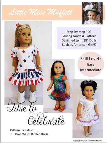 Little Miss Muffett 18 Inch Modern Time to Celebrate 18" Doll Clothes Pattern Pixie Faire