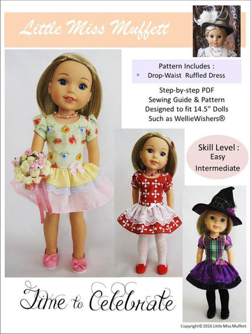 Little Miss Muffett WellieWishers Time to Celebrate 14.5" Doll Clothes Pattern Pixie Faire