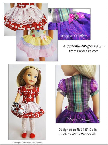 Little Miss Muffett WellieWishers Time to Celebrate 14.5" Doll Clothes Pattern Pixie Faire