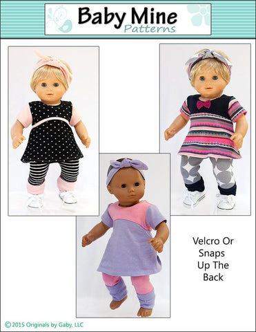 Baby Mine Bitty Baby/Twin Tri-City Knit Dress & Circle Leggings 15" Baby Doll Clothes Pattern Pixie Faire