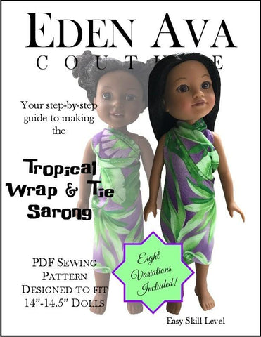 Eden Ava WellieWishers Tropical Wrap & Tie Sarong Dress 14-14.5" Doll Clothes Pattern Pixie Faire