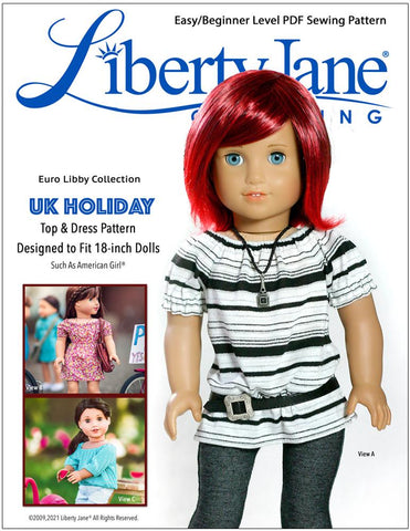 Liberty Jane 18 Inch Modern UK Holiday Top and Dress 18" Doll Clothes Pattern Pixie Faire