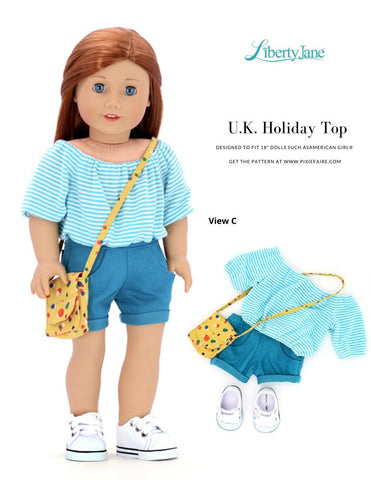Liberty Jane 18 Inch Modern UK Holiday Top and Dress 18" Doll Clothes Pattern Pixie Faire