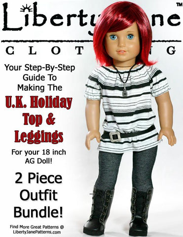 Liberty Jane 18 Inch Modern U.K. Holiday Outfit 18" Doll Clothes Pattern Pixie Faire