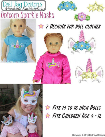 Doll Tag Clothing Machine Embroidery Design Unicorn Sparkle Masks Machine Embroidery Designs Pixie Faire