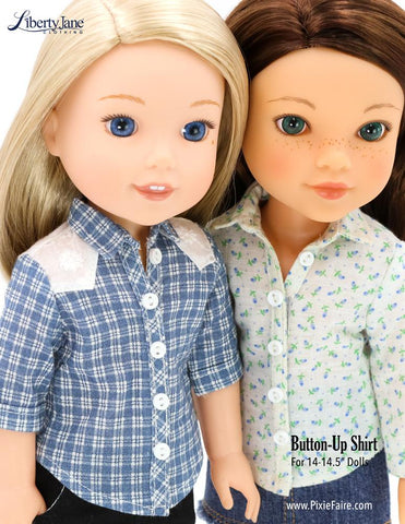Liberty Jane WellieWishers Button Up Shirt 14 - 14.5 inch Doll Clothes Pattern Pixie Faire