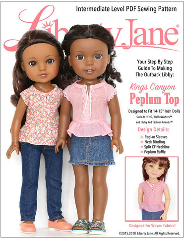 Liberty Jane WellieWishers Kings Canyon Peplum Top 14-15" Doll Clothes Pattern Pixie Faire