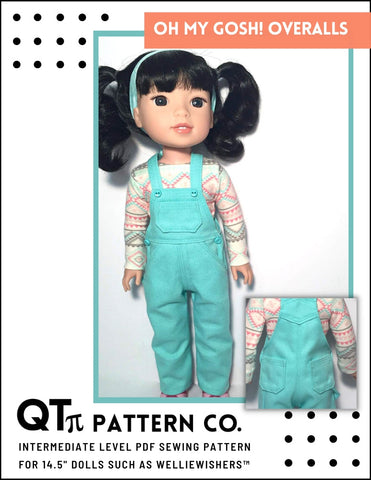 QTπ Doll Clothing WellieWishers Oh My Gosh! Overalls 14.5" Doll Clothes Pattern Pixie Faire