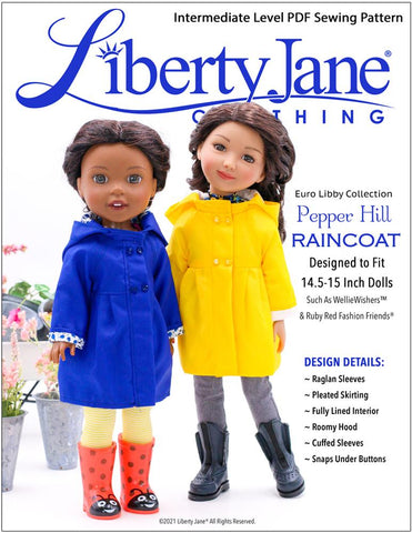 Liberty Jane Ruby Red Fashion Friends Pepper Hill Raincoat 14.5-15 inch Doll Clothes Pattern Pixie Faire