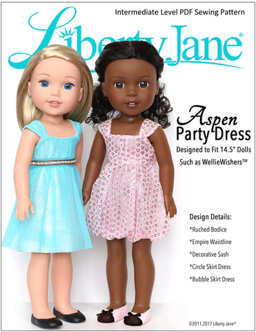 Liberty Jane WellieWishers Aspen Party Dress 14.5 Inch Doll Clothes Pattern Pixie Faire