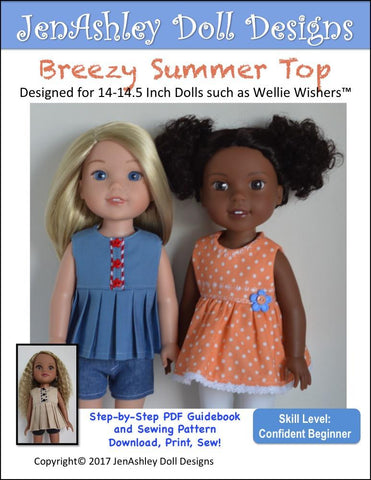 Jen Ashley Doll Designs WellieWishers Breezy Summer Top 14-14.5" Doll Clothes Pattern Pixie Faire
