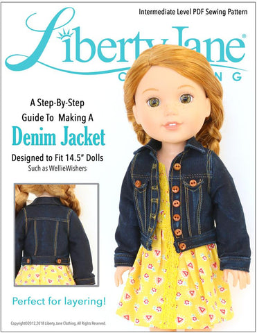 Liberty Jane WellieWishers Denim Jacket 14.5" Doll Clothes Pattern Pixie Faire