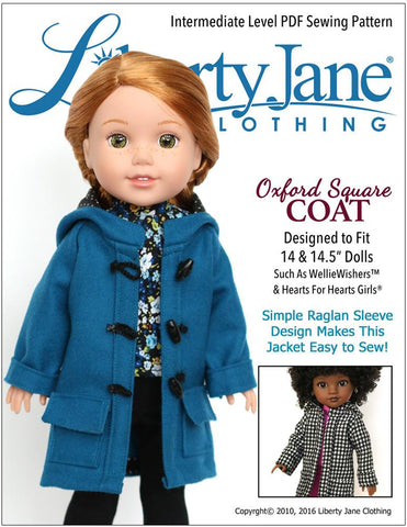 Liberty Jane WellieWishers Oxford Square Coat 14 - 14.5 Inch Doll Clothes Pattern Pixie Faire