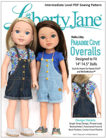 Liberty Jane WellieWishers Paradise Cove Overalls 14 - 14.5 inch Doll Clothes Pattern Pixie Faire