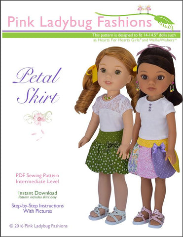 Pink Ladybug WellieWishers Petal Skirt 14.5" Doll Clothes Pattern Pixie Faire