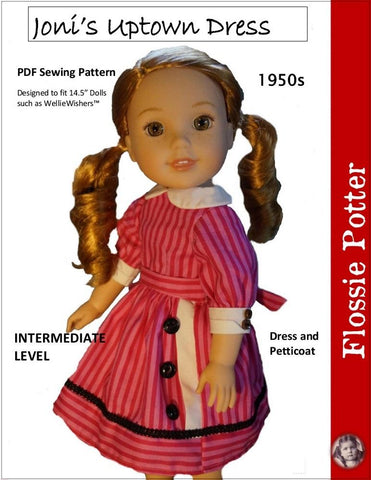 Flossie Potter WellieWishers Joni's Uptown Dress 14.5" Doll Clothes Pattern Pixie Faire