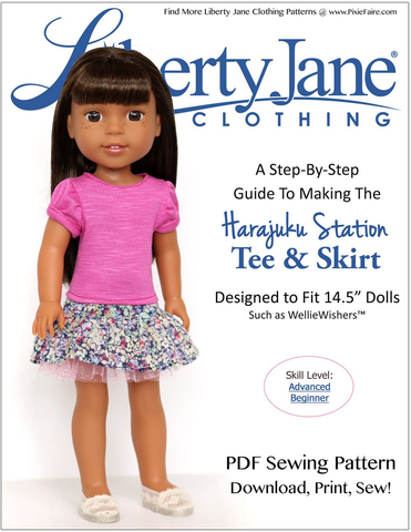 Liberty Jane WellieWishers Harajuku Station Tee and Skirt 14.5 Inch Doll Clothes Pattern Pixie Faire