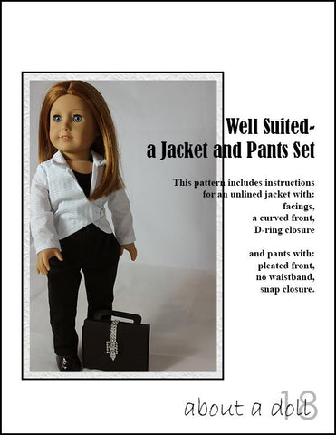 About A Doll 18 18 Inch Modern Well Suited Jacket & Pants Set 18" Doll Clothes Pattern Pixie Faire