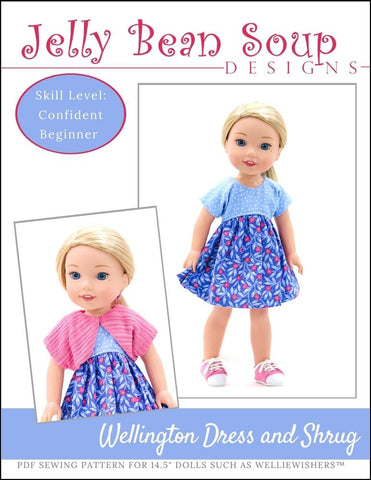 Jelly Bean Soup Designs WellieWishers Wellington Dress and Shrug 14.5" Doll Clothes Pattern Pixie Faire