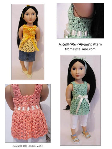 Little Miss Muffett A Girl For All Time Whispering Winds Crochet Pattern for AGAT Dolls Pixie Faire