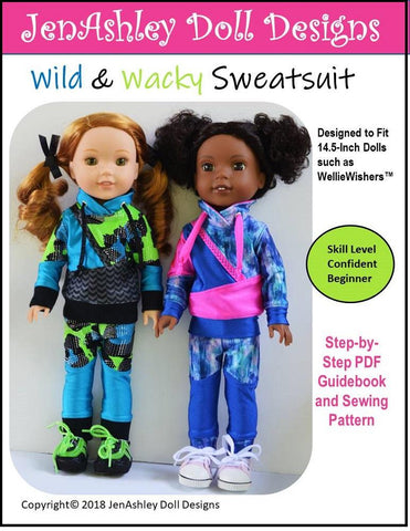 Jen Ashley Doll Designs WellieWishers Wild and Wacky Sweatsuit 14.5" Doll Clothes Pattern Pixie Faire