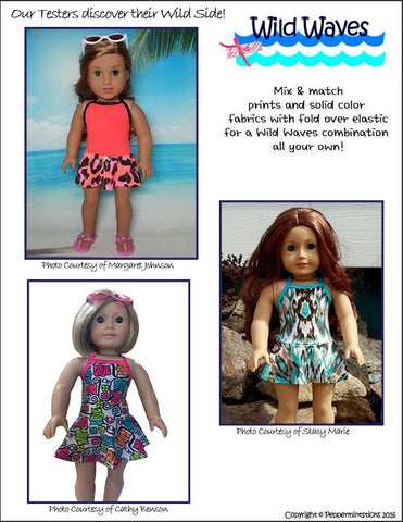 Peppermintsticks 18 Inch Modern Wild Waves One-Piece Skirted Swimsuit 18" Doll Clothes Pixie Faire