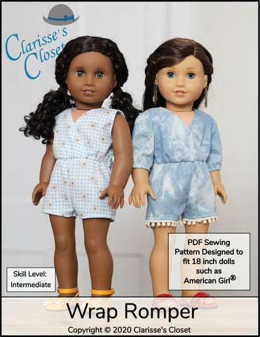 Clarisse's Closet 18 Inch Modern Wrap Romper 18" Doll Clothes Pattern Pixie Faire