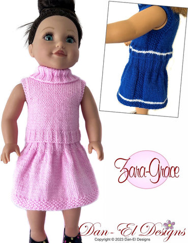 Dan-El Designs Knitting Zara Grace Top and Skirt Knitted Outfit 18 inch Doll Clothes Knitting Pattern Pixie Faire