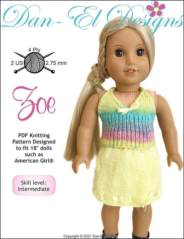 Dan-El Designs Knitting Zoe 18" Doll Clothes Knitting Pattern Pixie Faire