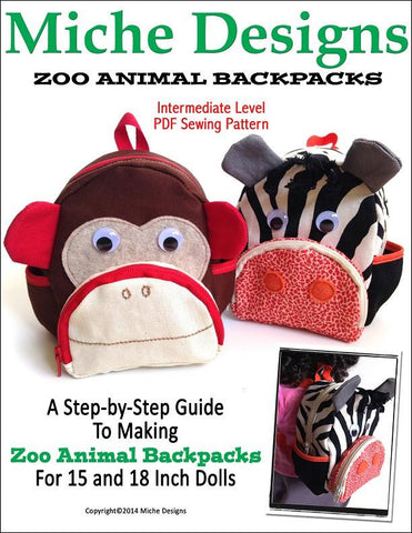 Miche Designs 18 Inch Modern Zoo Animal Backpacks 18" Doll Accessories Pixie Faire