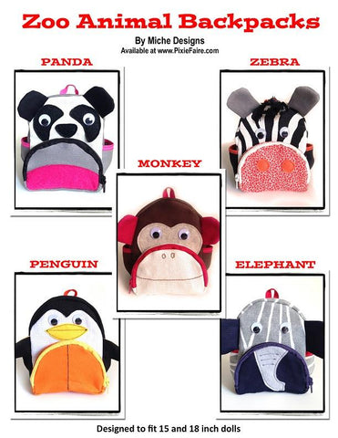 Miche Designs 18 Inch Modern Zoo Animal Backpacks 18" Doll Accessories Pixie Faire