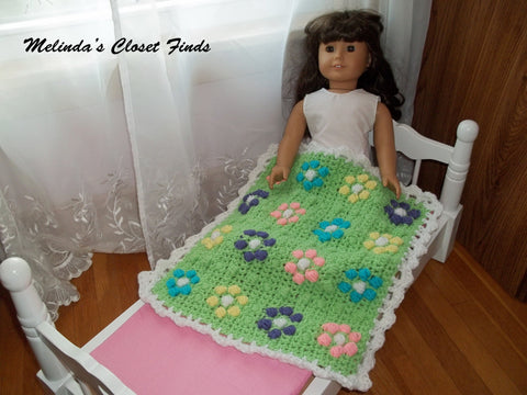 Melinda's Closet Finds Quilt Puffed Flower Afghan 18" Doll Crochet Pattern Pixie Faire
