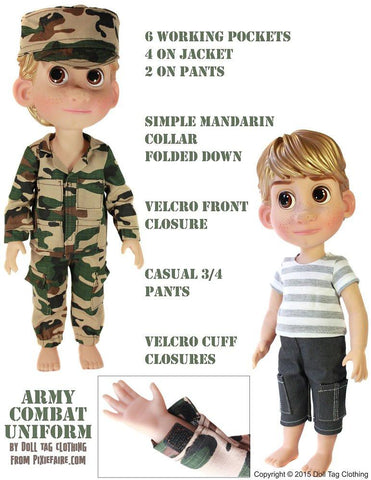 Doll Tag Clothing Disney Doll Army Combat Uniform Pattern for Disney Animator Dolls Pixie Faire