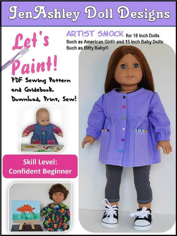 Jen Ashley Doll Designs 18 Inch Modern Let's Paint Artist Smock 18" Doll Clothes Pattern Pixie Faire