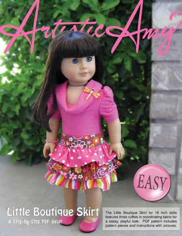 Artistic Amy 18 Inch Modern Little Boutique Skirt 18" Doll Clothes Pattern Pixie Faire