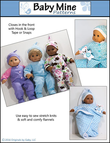 Baby Mine Bitty Baby/Twin Simply Sweet Sleeper and Cap 15" Baby Doll Clothes Pattern Pixie Faire