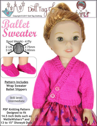 Doll Tag Clothing WellieWishers Ballet Sweater Knitting Pattern for 13 to 15 Inch Dolls Pixie Faire